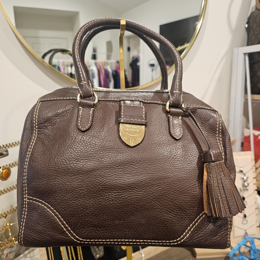 EUC Ralph Lauren Brown Leather Satchel with Tassel